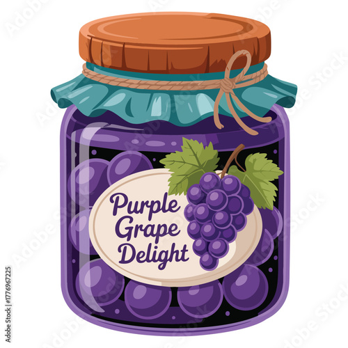 Vector illustration of jar grappes on white background suitable for fruit decoration organic packaging wine or healthy food themed creative designs