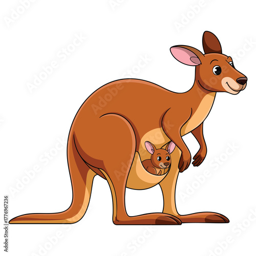 Vector illustration of kangaroo with baby in pocket isolated design suitable for wildlife animal parenting nature or educational themed creative artwork