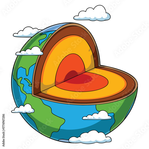 Vector illustration of layers of the Earth on white background ideal for geology science education structure core mantle crust and natural earth visuals