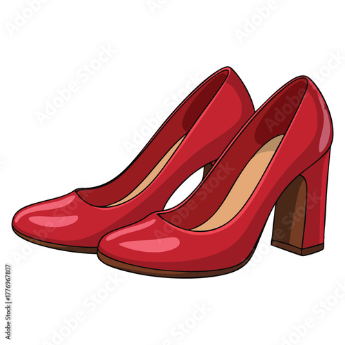 Vector illustration of red heels sticker shoes for girls bright high heel image symbolizing party business holiday or sexy fashion style in flat cartoon design artwork