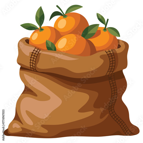 Vector illustration of sack of oranges isolated on white background suitable for grocery packaging fruit product or citrus healthy themed creative design