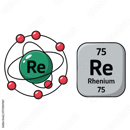 Vector illustration of Rhenium symbol with electron diagram displaying atomic structure perfect for chemistry teaching science education or scientific artwork