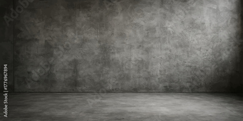 Dark, empty grunge room interior with concrete wall and floor texture