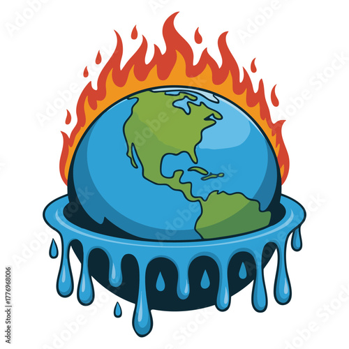 Melting earth illustration for global warming poster ideal for climate change awareness educational campaign and environmental protection themed design