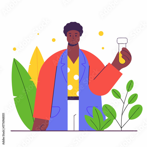 A biomedical scientist holding a test tube with research fluid