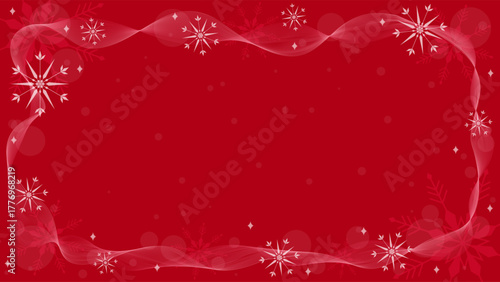 Red Background Wallpaper Rectangular Frame Decorated With Wavy Lines And Sparkling Snowflakes In Winter
