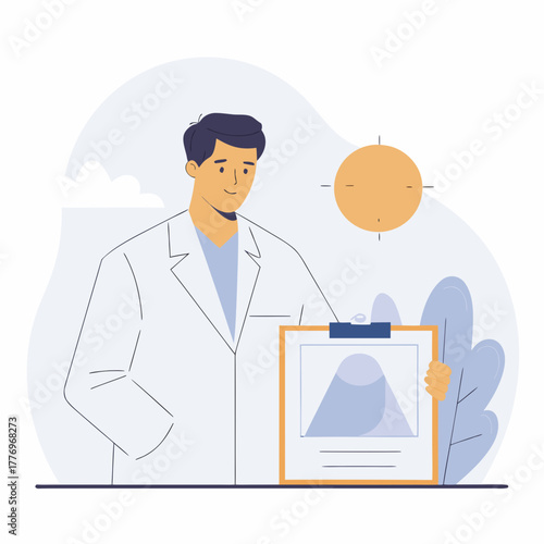 A male doctor reviewing an ultrasound image in a clinic