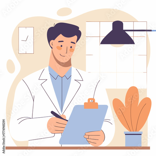 A male psychiatrist taking notes on a clipboard