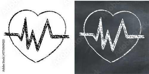 Chalk hand-drawn cardio icon vector. Ideal for heart health, fitness, and medical examination themes. This graphic symbolizes cardiovascular activity with a unique, sketchy aesthetic.