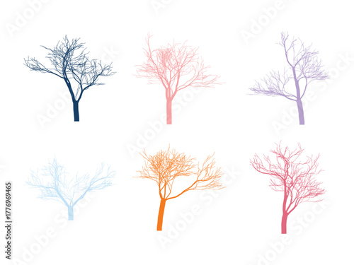 Abstract Tree Silhouettes in Pastel Colors Set Against a Clean White Background Artistically Representing Nature