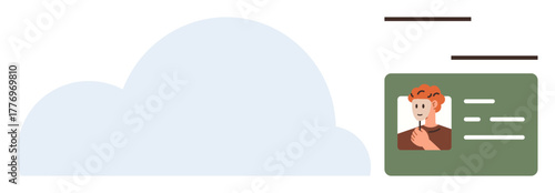 Digital ID card with user photo and info beside a cloud symbolizing online storage, security, and access. Ideal for technology, cybersecurity, identity management, cloud computing, data sharing