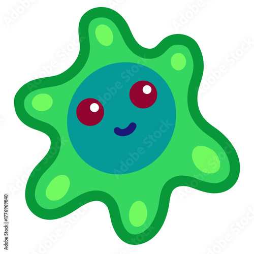 a single-celled organism or amoeba with an irregular blob-like shape in bright green, no background vector file.