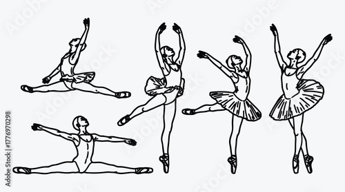 Black and White Ballet Dancers in Elegant Poses Vector Illustration Art