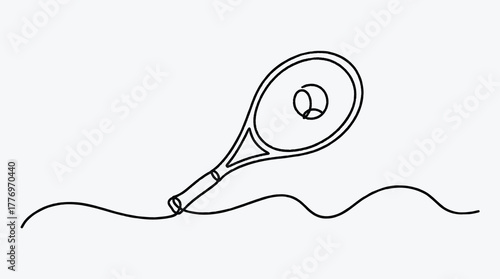 Minimalist Tennis Racket and Ball Drawing for Sport and Recreation