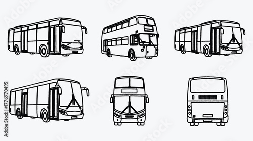 Outline Illustrations of Buses Single and Double Decker Vehicles Transportation