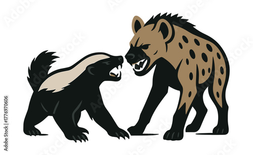 Honey Badger vs Hyena – Fierce Animal Confrontation Vector Design