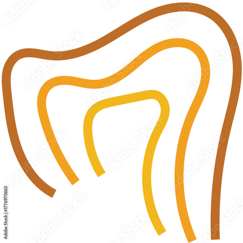 Abstract Tooth Icon Three Curved Lines in Gradient Shades of Brown and Yellow.