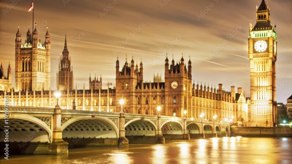 Fototapeta premium Old clock tower with Big Ben at night
