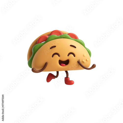 Joyful 3D Cartoon Taco Character Running or Dancing Happily