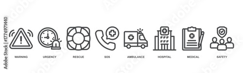 Emergency concept icon illustration contain warning, urgency, rescue, sos, ambulance, hospital, medical and safety.