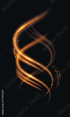 Golden swirl lines. Rotating tornado and funnel effects