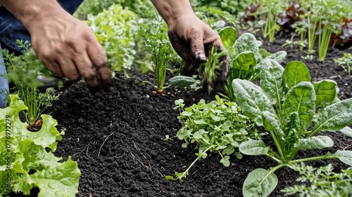 Hands Planting Lettuce Seedling in Garden Bed