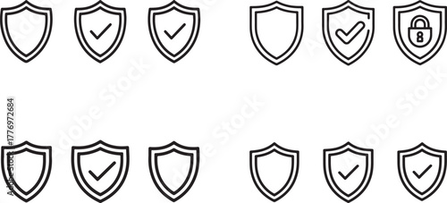Large Set of Security Shield Protection and Verified Outline Vector Icons