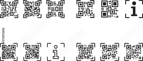 Outline Icon Set for QR Codes, Barcodes, and Information Scanners