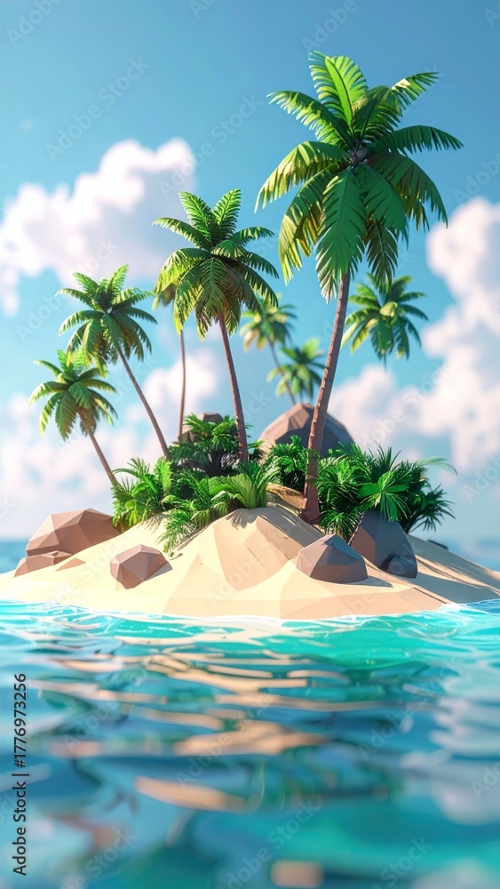 Obraz premium Island in Sea low poly 3D