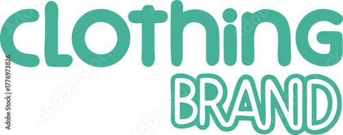 Turquoise logo on white background with playful, rounded font reads "clothing" in bold and "BRAND" outlined below, conveying a modern, casual feel.