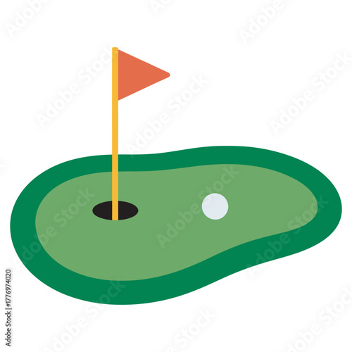 Golf Green Flat Vector Icon Hole, Flag, and Ball Illustration