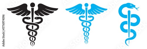 Medical Symbols Collection Caduceus and Serpent in Black and Blue