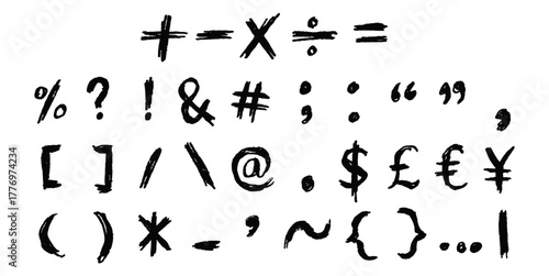 Set doodle punctuation vector. Collection of typographic symbols for handwritten text and note-taking themes. These graphics feature a sketchy style for informal communication design.