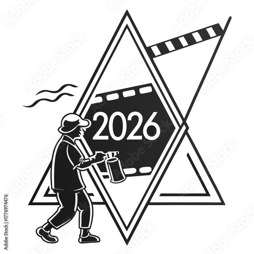 Artist Spray Painting 2026 on Film Reel within Star of David Symbol movie