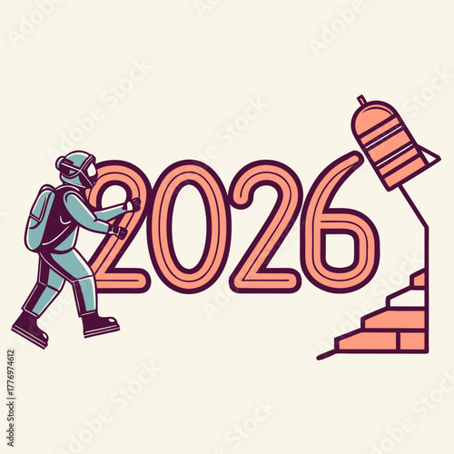 Astronaut Building 2026 with Rocket and Bricks space suit helmet