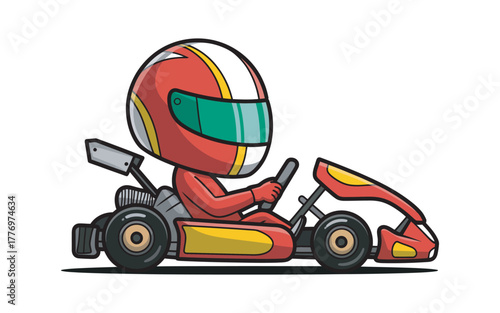 A Dynamic Digital Illustration of a Go-Kart Racer with Helmet