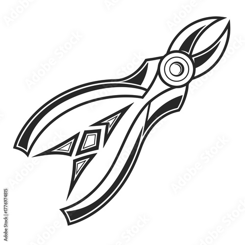 Stylized outline of wire cutters with tribal design elements pliers tool