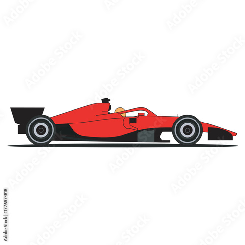 Minimalist Red Formula Racing Car Illustration Side View