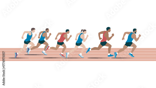 Minimalist Illustration of Athletes Competing in a Track Race