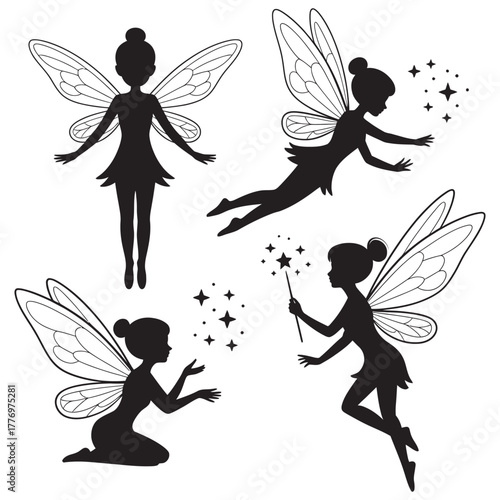 Black and White Fairy Silhouettes Collection for Fantasy Designs