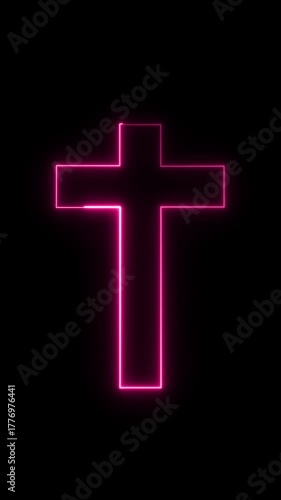 Christian cross sign neon glow animation loop