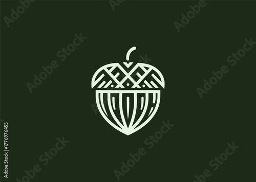 A minimalist acorn logo in elegant line style, symbolizing growth, potential, and nature’s strength, featuring clean geometric curves in a simple vector design