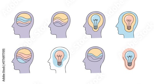 Conceptual Art Abstract Brainstorming and Idea Generation Process Illustrations