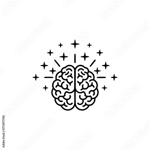 Brain with Sparkles Symbol of Intelligence Creativity and Mental Clarity.