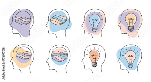 Creative Thinking and Ideation Human Minds with Wave and Lightbulb Concepts