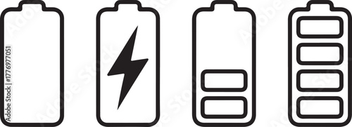Battery Power Level Charging and Empty Outline Vector Icon Set