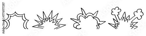Set doodle line explosion vector. Collection of dynamic speed lines for comic book and action themes. These graphics feature a sketchy style for expressing impact and movement.