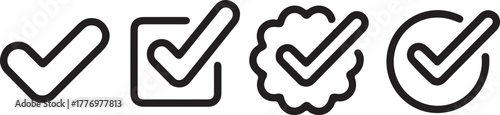 Check Mark Done and Verification Outline Vector Icon Set