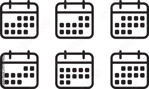 Calendar Schedule and Marked Date Outline Vector Icon Set