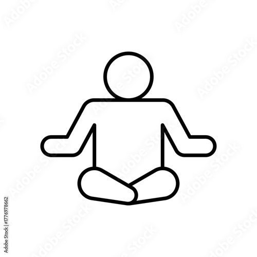 Meditation person icon designed in clean vector line style, isolated on a white background. Ideal for mindfulness apps, yoga studios, wellness programs, and relaxation concepts.